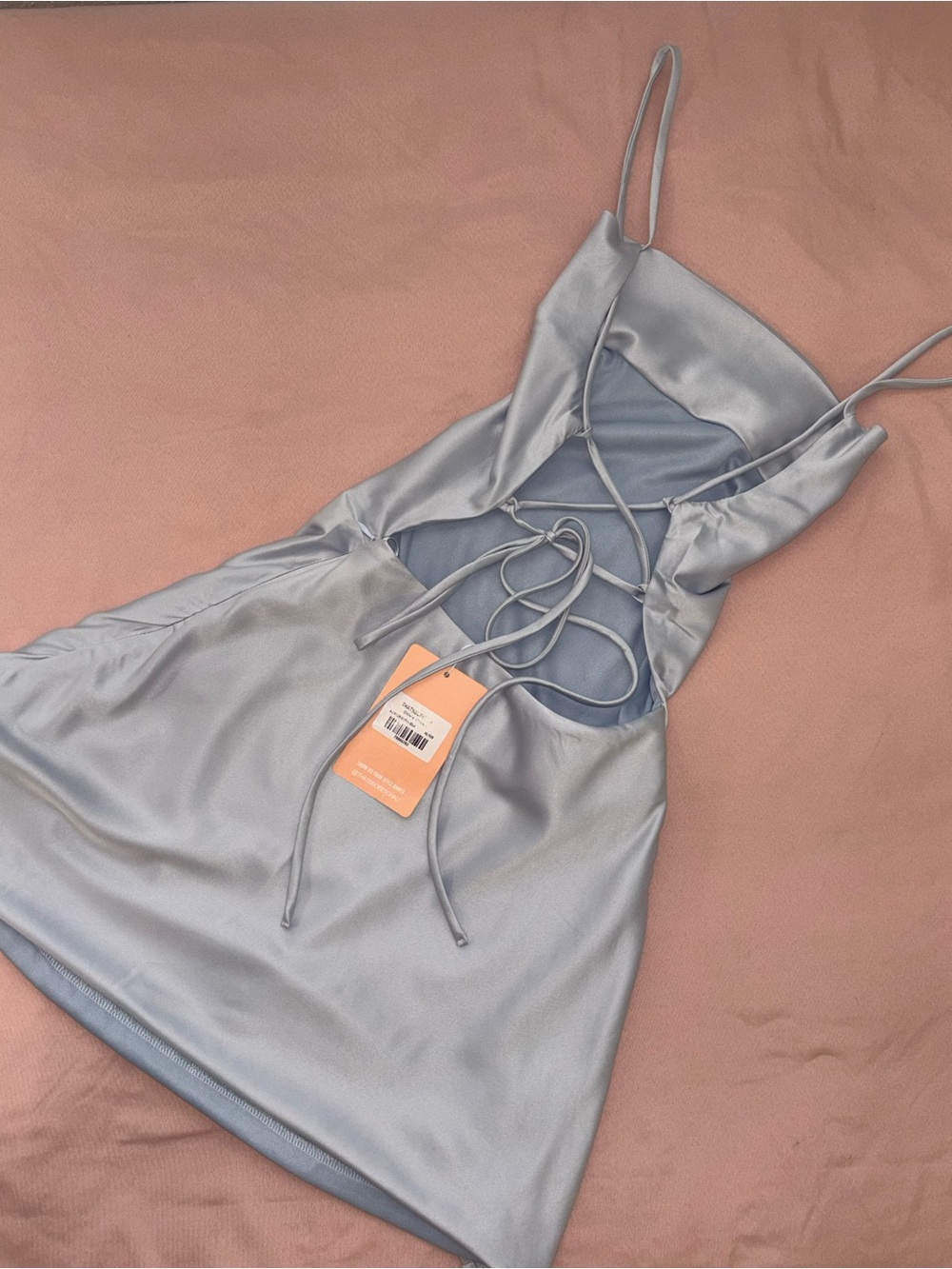 That’s So Fetch Icy Baby Blue Satin Open Back Mini Dress NWT Medium